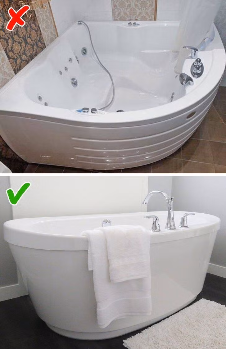 Bồn tắm vòm rộng không chỉ chiếm diện tích mà còn yêu cầu lau dọn cẩn thận. Trong xã hội hiện đại, bồn tắm hình dáng đơn giản (như hình bầu dục, hình tròn và hình chữ nhật) phổ biến hơn. Ảnh: Brightside