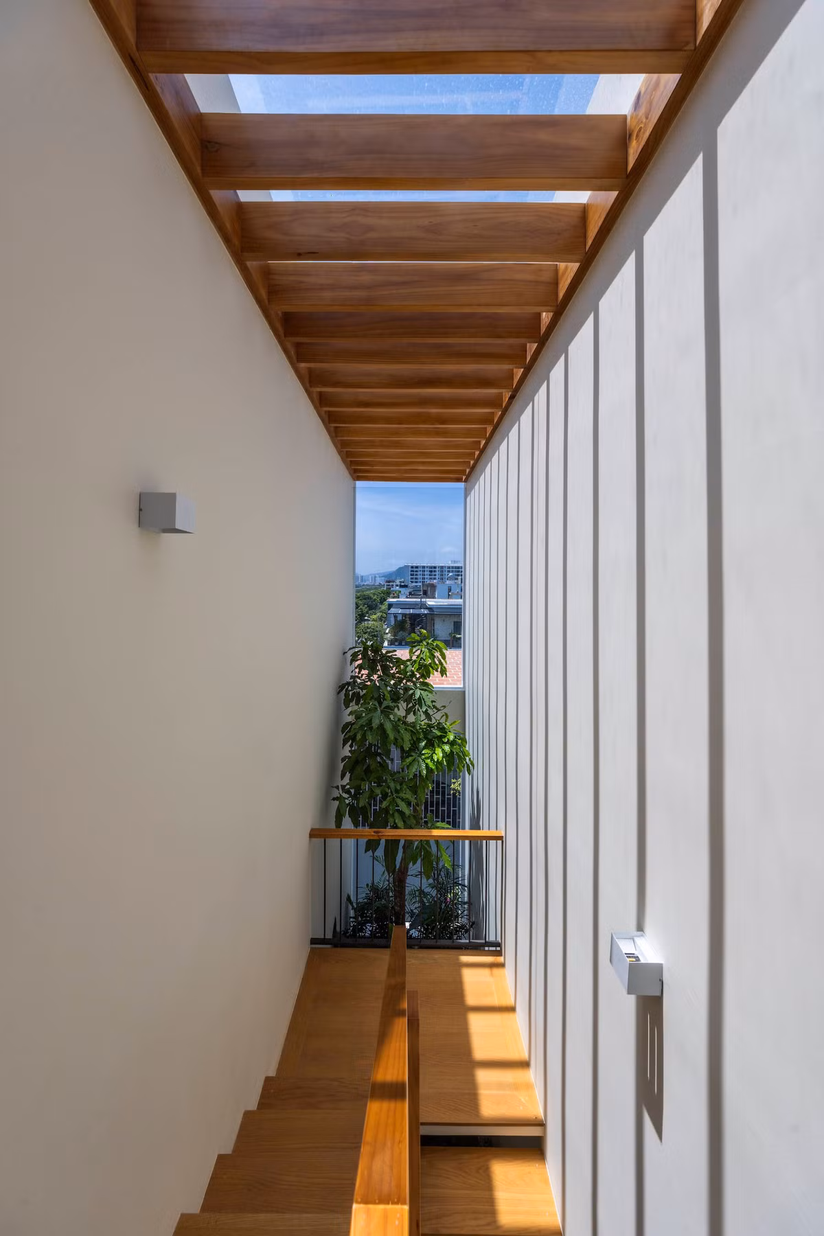 Mảng xanh vừa là yếu tố trang trí, vừa đóng vai trò như một hệ sinh thái mini giúp điều tiết ánh sáng, không khí và nhiệt độ tự nhiên cho toàn bộ ngôi nhà. Ảnh: Oki Hiroyuki