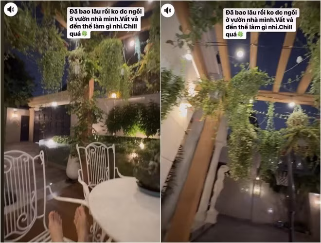 Khoảng sân rộng với bàn ghế đặt cạnh hồ bơi, mang đến không gian "chill" lý tưởng cho những buổi tiếp khách hoặc thư giãn ngoài trời. Ảnh: FBNV