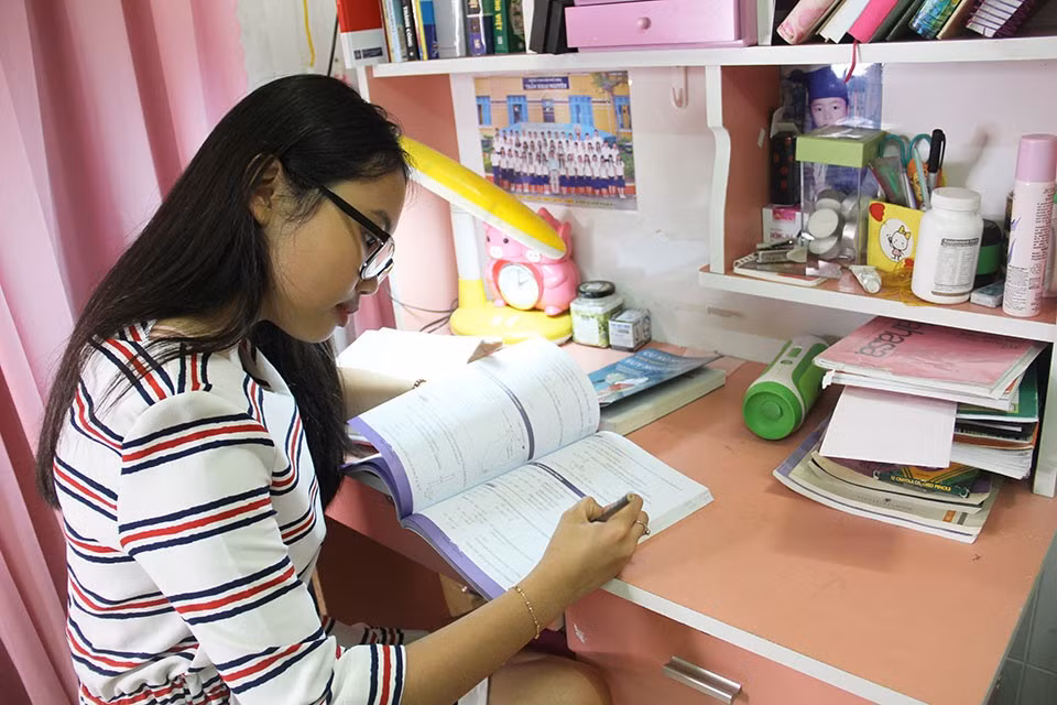 Từ giường ngủ, bàn học đến thảm trải sàn, rèm cửa đều mang màu sắc "hường phấn" bắt mắt. Ảnh: FBNV