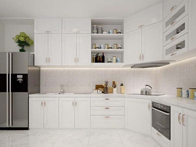 Khu bếp hiện đại với màu trắng đẹp, sang trọng. Ảnh: Dân Việt