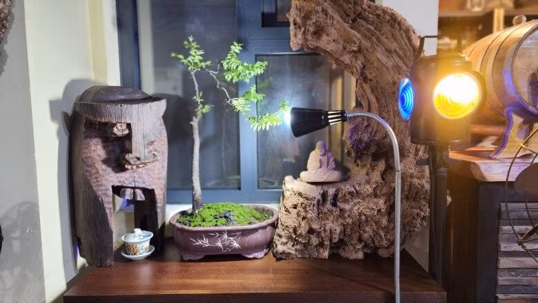 Các món đồ trang trí bằng gỗ lũa, tượng Phật được chạm khắc tinh xảo. Ảnh: FBNV