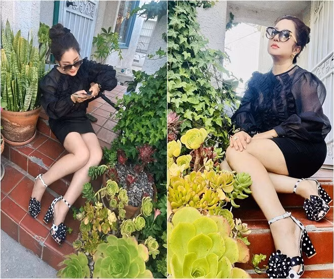 Yêu thiên nhiên, Thúy Nga thường xuyên tự tay chăm vườn, cắt tỉa cây cảnh, trồng hoa trái. Ảnh: FB Trần Thúy Nga