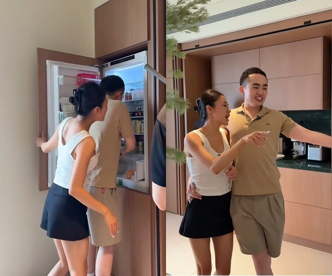 Tủ lạnh thiết kế âm trong hệ thống tủ gỗ, giúp tối ưu diện tích. Ảnh chụp màn hình