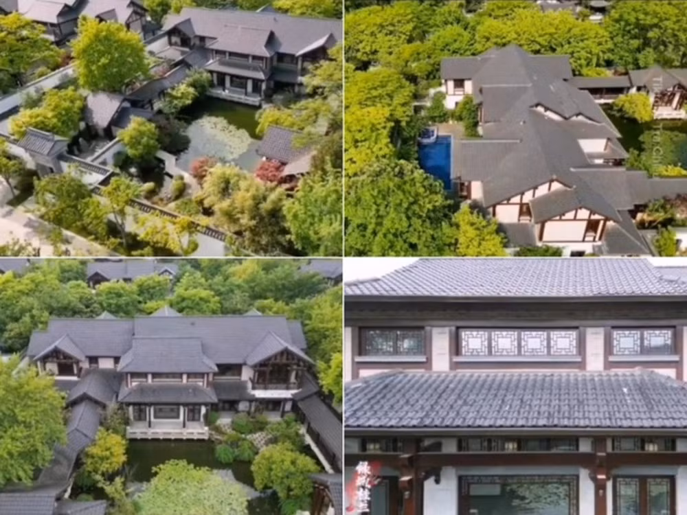 Đào Hỷ Nhi sống trong biệt phủ rộng khoảng 1.200m2 cùng chồng và con trai, trong đó diện tích xây dựng 745m2 còn lại là sân vườn và ao cá. Ảnh: Sohu