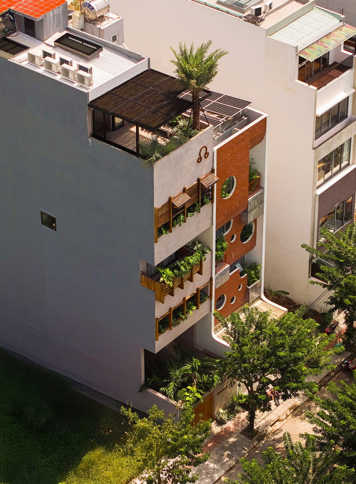 Giữa lòng thành phố Đà Nẵng nắng gắt và đô thị hóa dày đặc, Nhà Bạch Tuộc hiện lên như một cơ thể sống co giãn, hít thở và thích nghi. Ảnh: Phú Đào