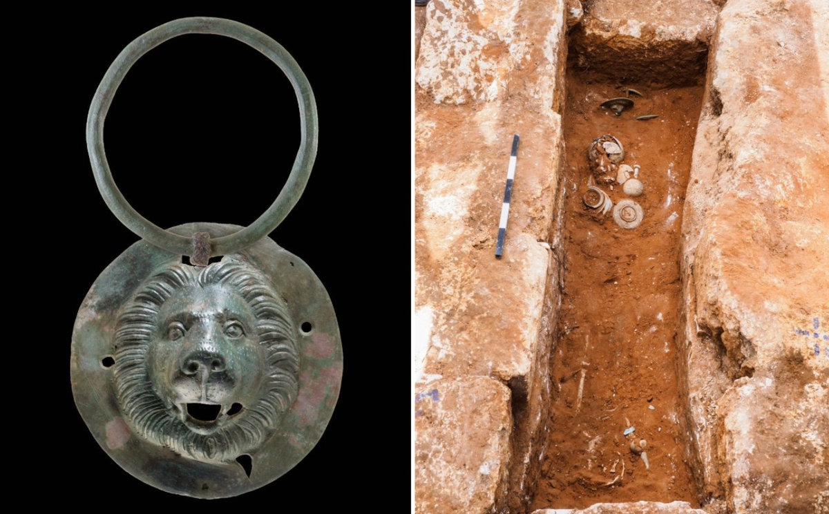 Đó là bốn chiếc đĩa đồng, mỗi đĩa được trang trí bằng phù điêu đầu sư tử mạnh mẽ và đi kèm với những chiếc vòng tròn đính kèm. Ảnh: @Cơ quan Cổ vật Israel.