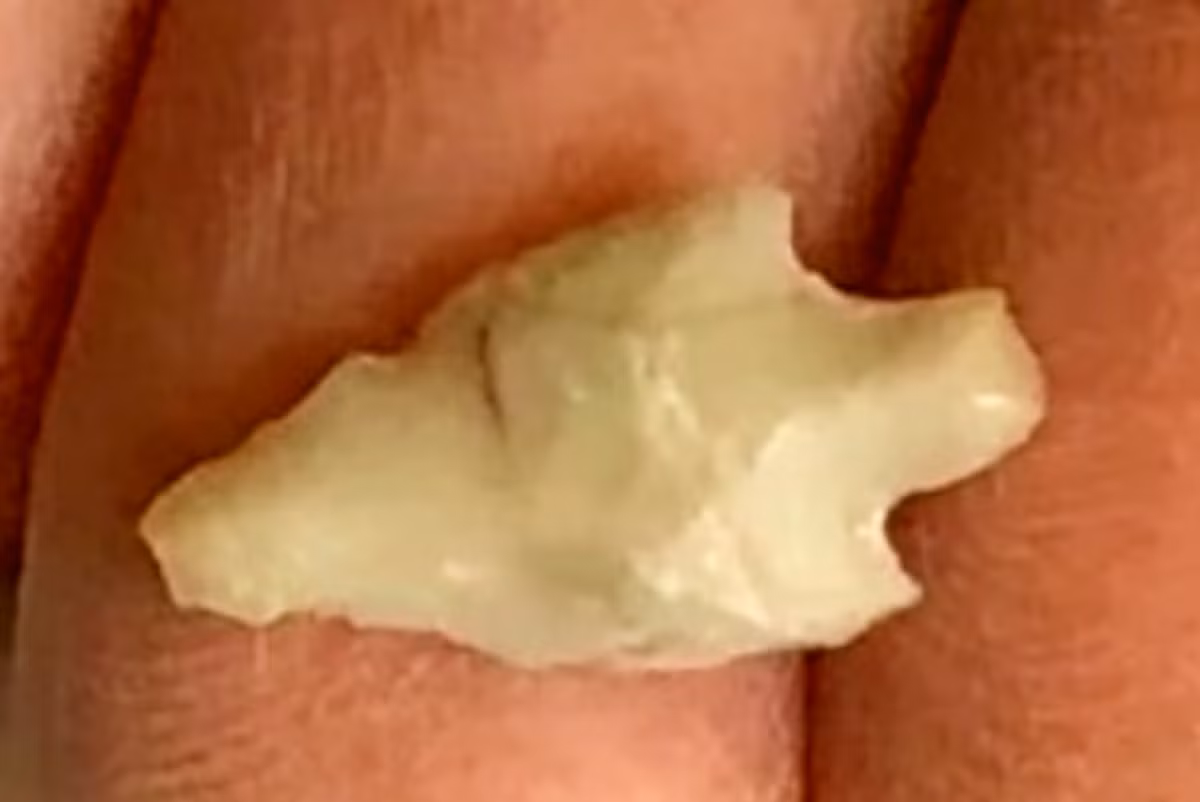 Đầu mũi tên này được chạm khắc từ đá lửa trắng, nổi bật với các vân sậm màu. Ảnh: @Cơ Quan Cổ Vật Israel.