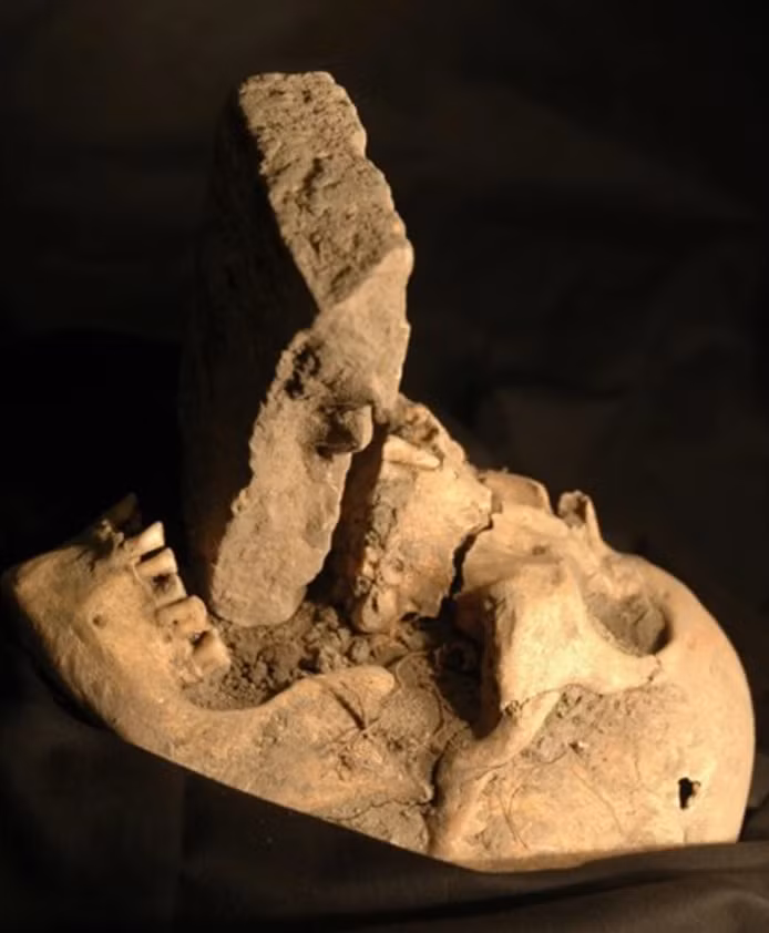 Dựa trên các tài liệu lịch sử cổ xưa để lại, thì người dân địa phương thời đó cho rằng, người phụ nữ này là một ma cà rồng, cho nên đã đặt viên gạch vào miệng ngay sau khi bà ấy qua đời, vì lo sợ bà ấy sẽ ăn thịt những nạn nhân khác khi cơn dịch bệnh đang hoành hành. Ảnh: @Cícero Moraes.