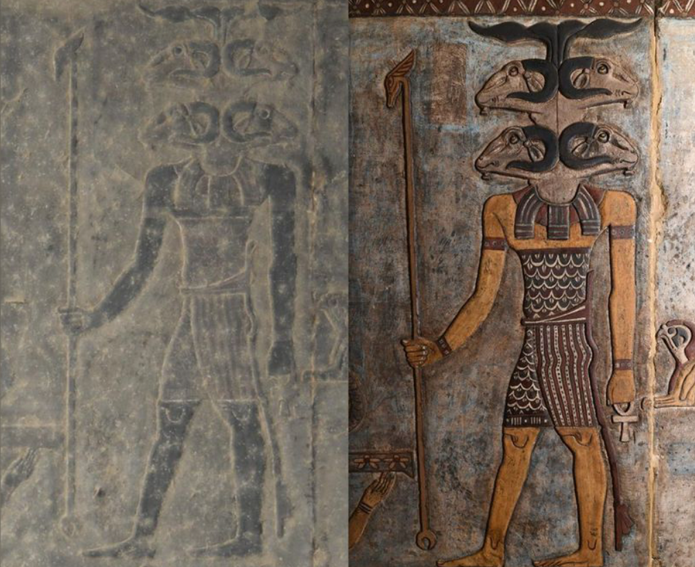 Tác phẩm nghệ thuật mừng năm mới là phát hiện mới nhất của các nhà khoa học tại Đền Esna, nơi bức tranh đã bị che khuất bởi bồ hóng, bụi bẩn và thậm chí cả phân chim trong suốt hai nghìn năm lịch sử. Ảnh: @Ahmed Amin/Bộ Du lịch và Cổ vật Ai Cập.