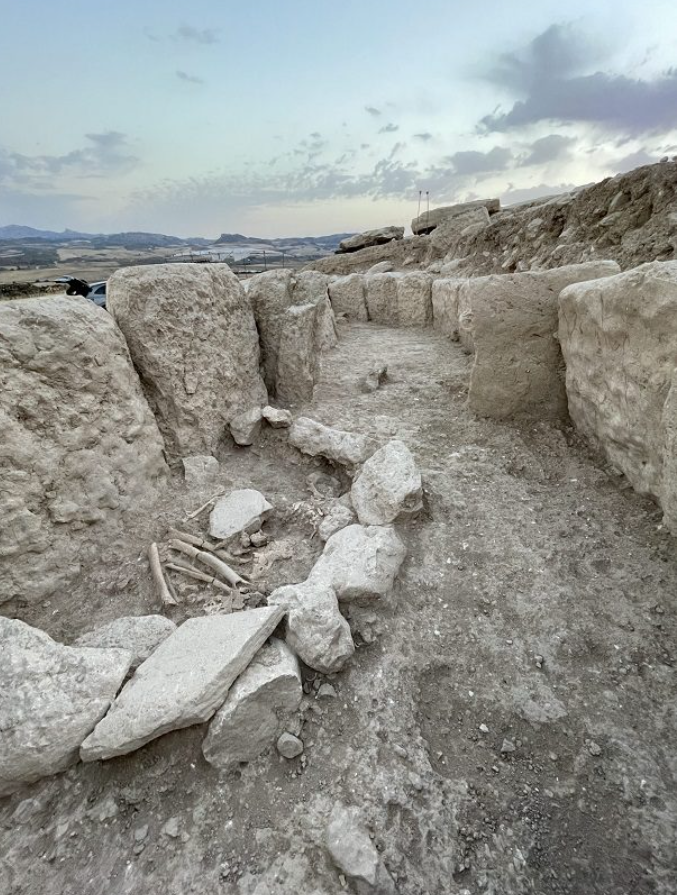 Ngôi mộ được phát hiện dài 13 mét và các bức tường của nó được làm bằng những phiến đá thẳng đứng cao 2 mét, được gọi là orthostat. Ảnh: @Đại học Cádiz.