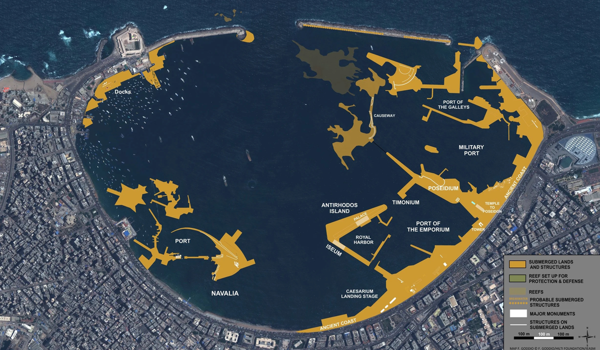 Ở ngoài khơi bờ biển Alexandria, Ai Cập, các chuyên gia đến từ Viện Khảo Cổ học dưới nước châu Âu bất ngờ tìm thấy di tích cổ xưa kỳ lạ. Ảnh: @Viện Khảo Cổ Học Dưới Nước Châu Âu.