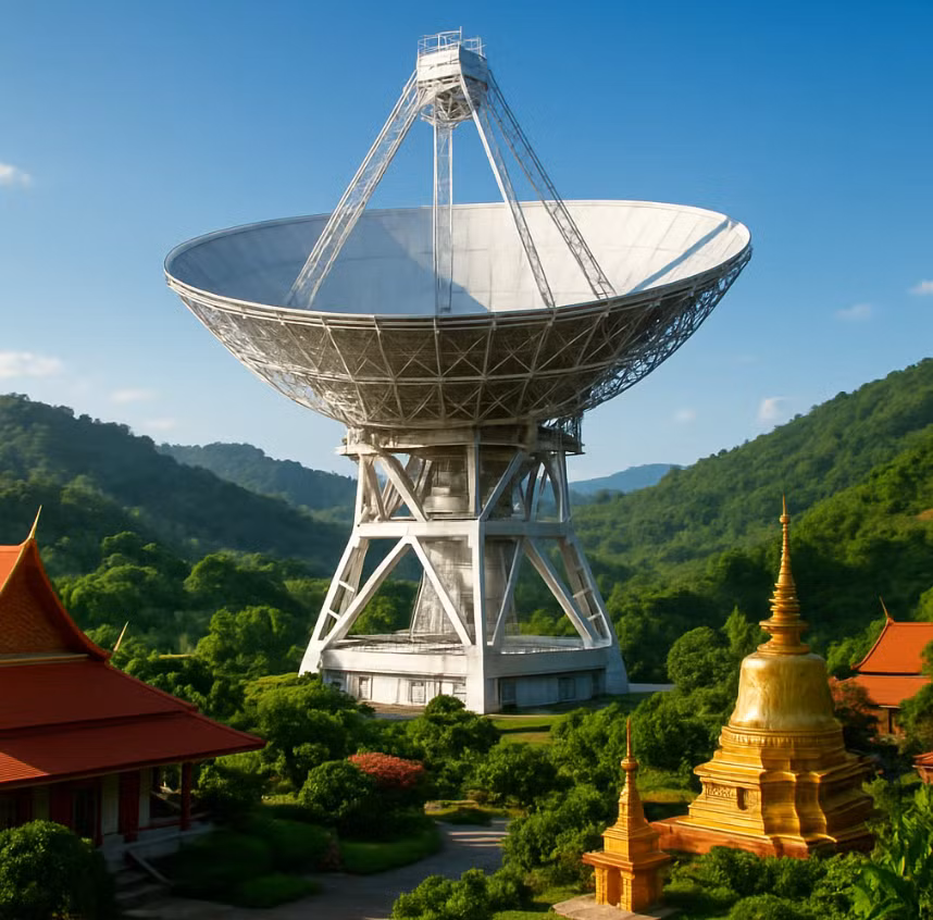 Mới đây, Trung Quốc đã chính thức hoàn thành kính thiên văn vô tuyến thế hệ mới tiếp theo đầu tiên ở nước ngoài tại miền Bắc đất nước Thái Lan. Ảnh: @Bangkok Post.
