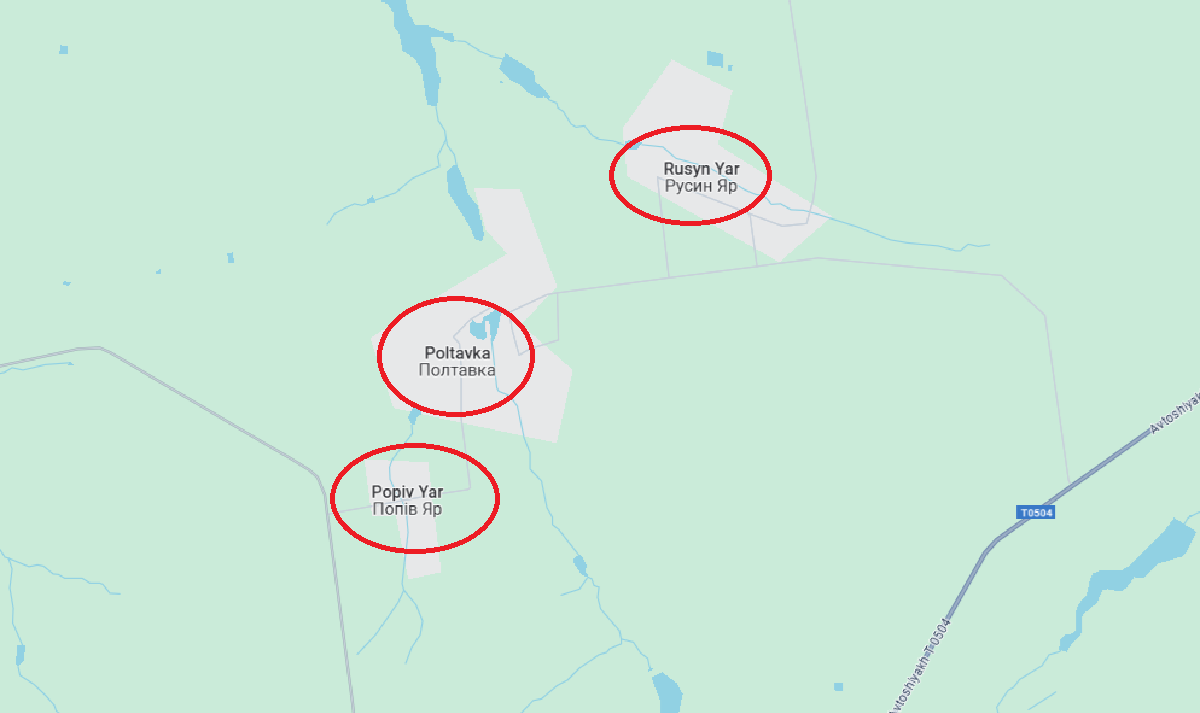 Theo thông tin từ quan sát viên Yuri Podolyaka ngày 24/5, quân đội Nga đã tiến vào khu vực Popiv Yar và chiếm giữ toàn bộ các điểm cao tại đây. Dự kiến trong một hai ngày tới, lực lượng Ukraine sẽ bị đánh bật khỏi khu vực này. Ảnh: Google Maps