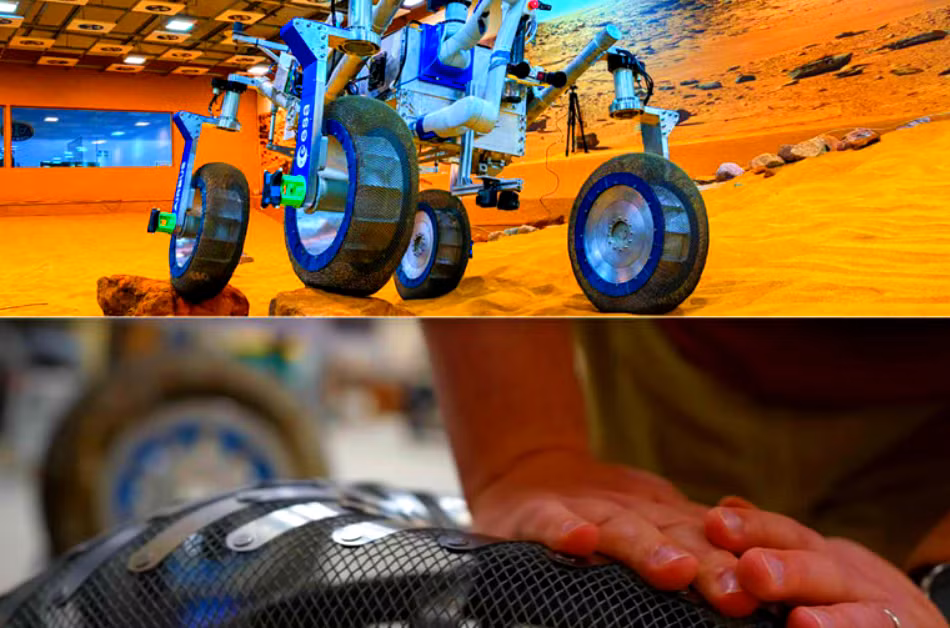 Điều đặc biệt là mẫu xe tự hành này sử dụng công nghệ lốp lò xo hợp kim ghi nhớ hình dạng (SMA) đột phá, do Trung tâm nghiên cứu Glenn của NASA ở Cleveland bắt tay hợp tác với Goodyear Tire &amp; Rubber để phát triển. Ảnh: @NASA.