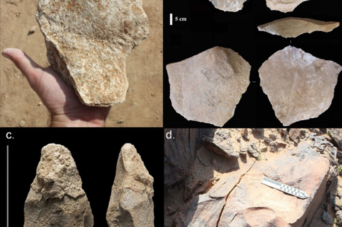 Cụ thể, tại hiện trường, các chuyên gia khảo cổ bất ngờ tìm thấy các hiện vật, bao gồm cả công cụ bằng đá và mảnh gốm vỡ. Ảnh: @Ủy ban Di sản quốc gia Ả Rập Xê Út.