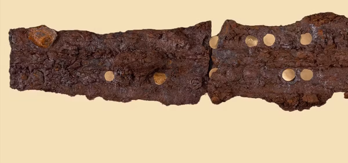 Có một số khảm vàng hình tròn dọc theo lưỡi giáo. Ảnh: @Bảo tàng Vestsjælland.