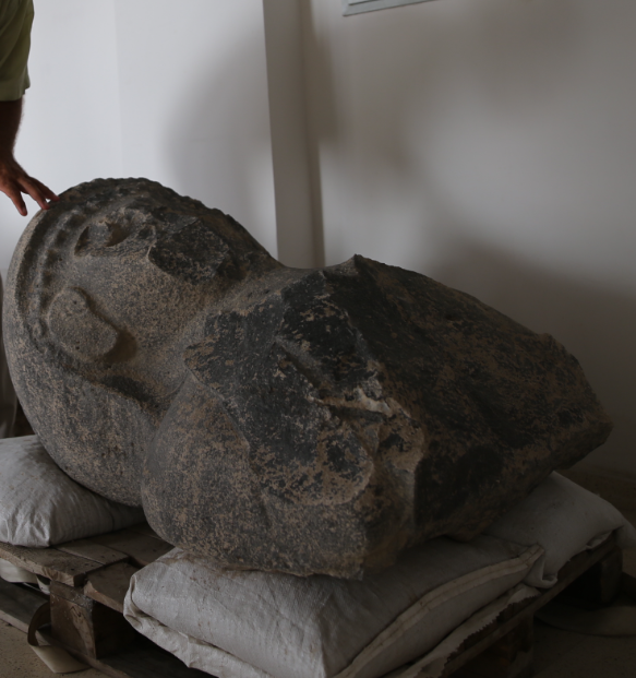 Phần đầu bức tượng như được khắc phủ một lớp vải, đồng thời có thể nhìn thấy những lọn tóc xoăn nhô ra. Ảnh: @Đại học Toronto.