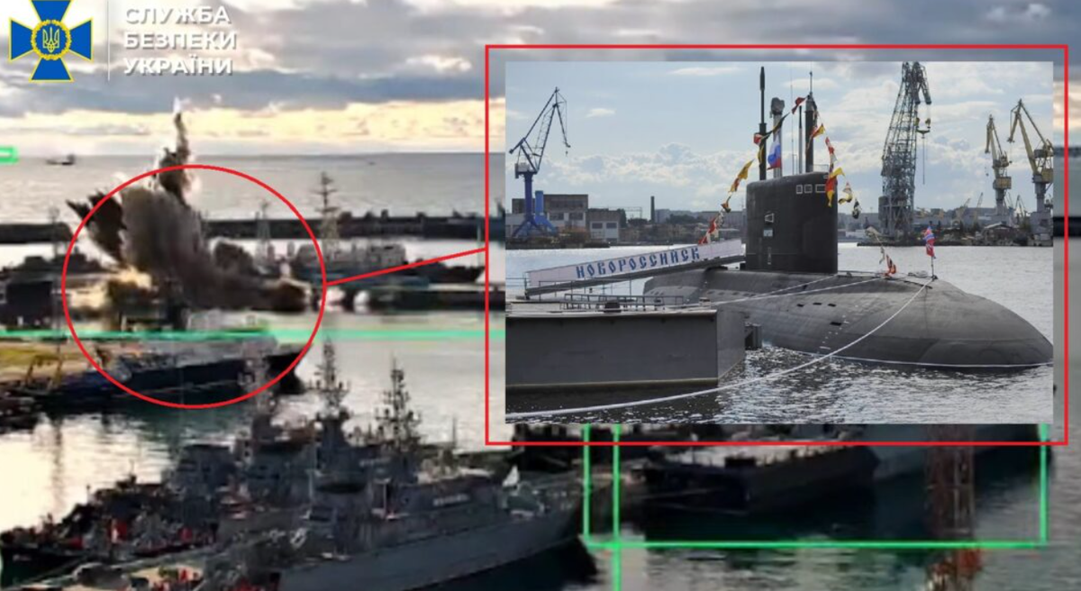 Mới đây, một phương tiện lặn dưới nước không người lái tên là "Sub Sea Baby" của Ukraine đã tấn công một căn cứ hải quân Nga ở Novorossiysk. Ảnh: @Служба безпеки України.