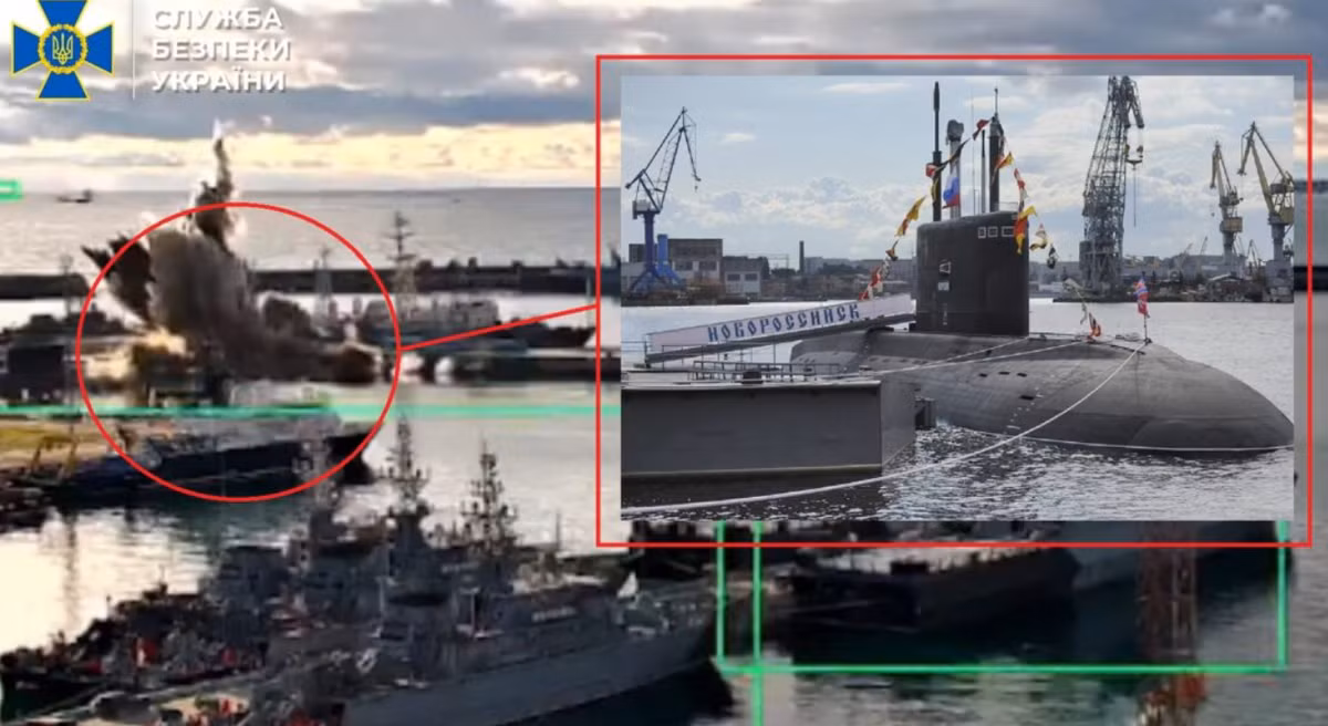 Mới đây, một phương tiện lặn dưới nước không người lái tên là "Sub Sea Baby" của Ukraine đã tấn công một căn cứ hải quân Nga ở Novorossiysk. Ảnh: @Служба безпеки України.