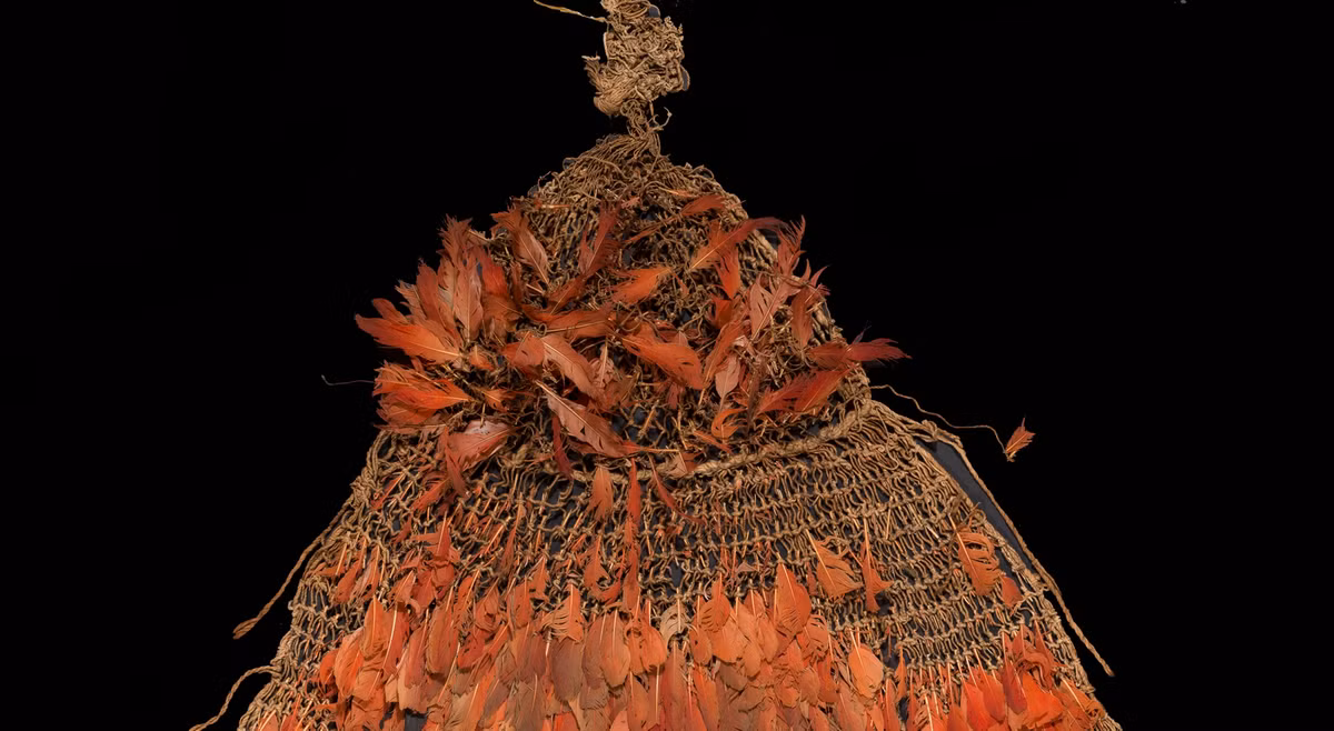 Áo choàng này có hình tam giác, nó được trang trí bằng lông vẹt đuôi dài màu cam đỏ (ngày nay loài vẹt này đã gần như tuyệt chủng hoàn toàn). Ảnh: @Bảo tàng Pinacoteca Ambrosiana.