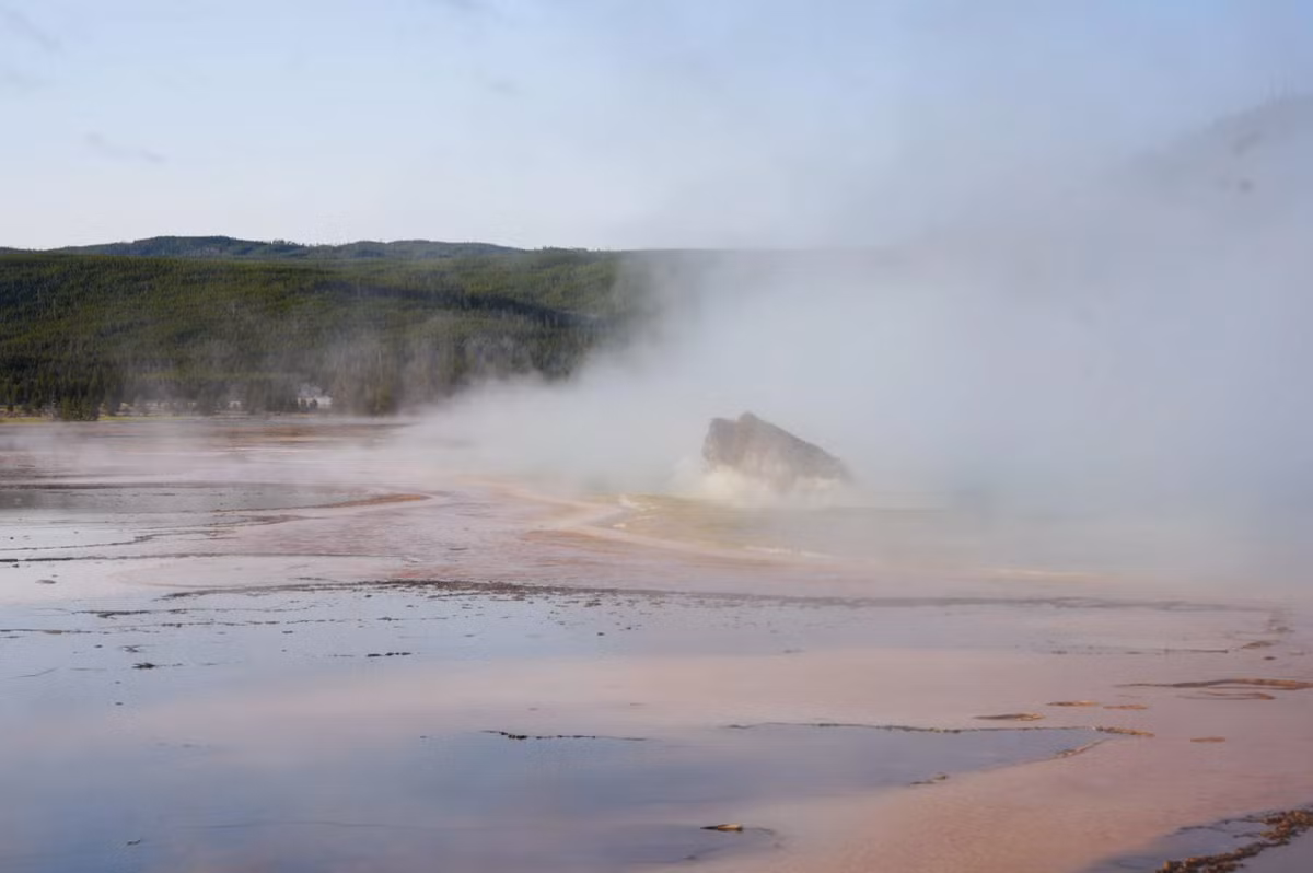 Louise Howard nói với Đài CBS News rằng, bất ngờ có một trong hai con bò rừng bison đó bắt đầu đi về phía suối nóng và dường như bước vào một phần nước nông trước khi nhanh chóng nhảy ra. Ảnh: @Louise Howard.