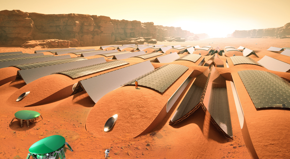 Khi hạ cánh trên sao Hỏa, bạn sẽ cần một nơi để ở, nhưng môi trường khắc nghiệt của Hỏa tinh không thích hợp để dựng lều. Nơi trú ẩn sống trên sao Hỏa có thể là nơi trú ẩn đúc sẵn, hoặc nhà bơm hơi có thể mở rộng. Ảnh: @Foster + Partners.