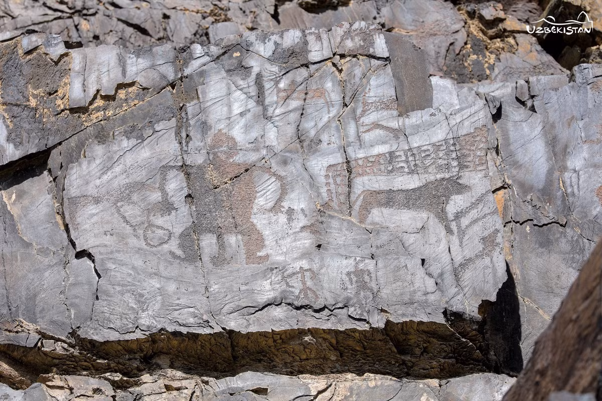 Về cơ bản, các vách đá ở thung lũng Sarmışsay chủ yếu khắc họa hình ảnh động vật hoang dã và thợ săn. Ảnh: @Viện Nghiên Cứu Khảo Cổ Học Uzbekistan.