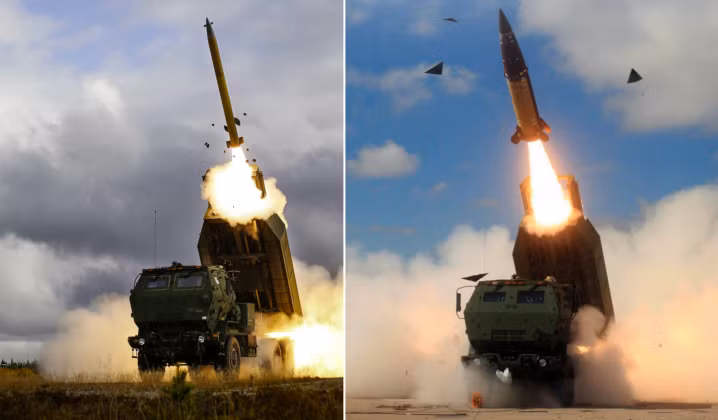 Phóng rocket (bên trái) và tên lửa đạn đạo từ hệ thống HIMARS.