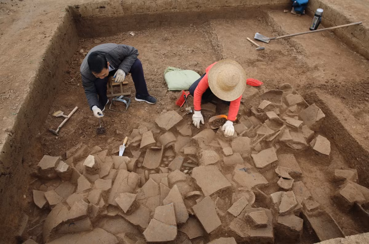 Khu di tích khảo cổ Vương Trang (Ung Thành, tỉnh Hà Nam, miền trung Trung Quốc) là một khu định cư lớn từ giữa và cuối thời kỳ Đại Văn Khẩu (khoảng năm 3.500 – 2.600 Trước Công Nguyên). Trong các cuộc khai quật trước đây tại nơi này, các nhà khảo cổ đã phát hiện 45 ngôi mộ cổ. Ảnh: @Viện Hàn lâm Khoa học Xã hội Trung Quốc.