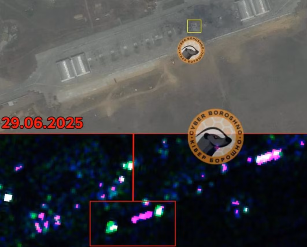 Hình ảnh vệ tinh xác nhận, cuộc tấn công này đã phá hủy hai máy bay chiến đấu tấn công Su-34 của Nga và làm hư hại hai chiếc máy bay khác. Ảnh: @CyberBoroshno (kiber_boroshno / Telegram).