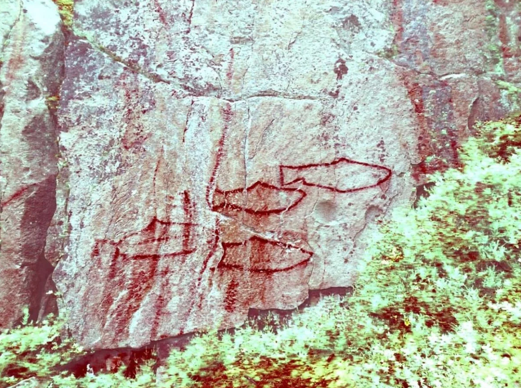 Đó là một bức tranh đá được vẽ ngay trên đá bằng cách thoa chất màu tựa như đất son. Ảnh: @Viện Nghiên cứu Di sản Văn hóa Na Uy.