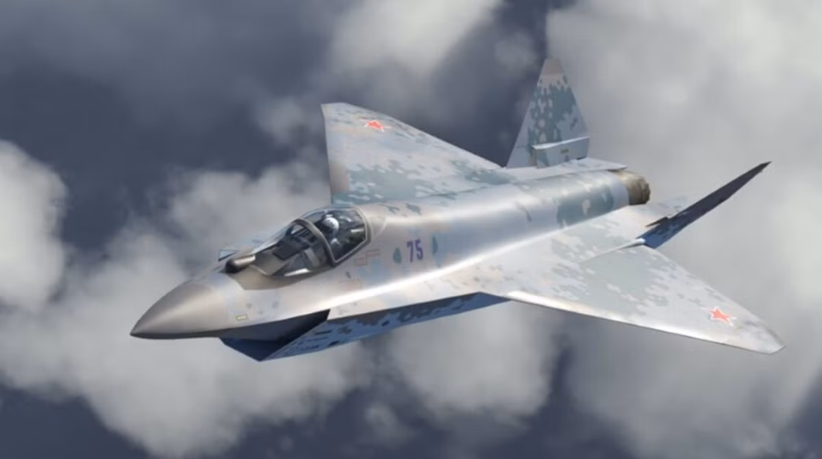 Su-75 Checkmate có thể mang theo tới 7 tấn vũ khí, bao gồm tên lửa không đối không R-77M, tên lửa hành trình Kh-59MK2 và bom dẫn đường chính xác, và một số vũ khí siêu thanh tùy chọn. Ảnh: @19FortyFive.