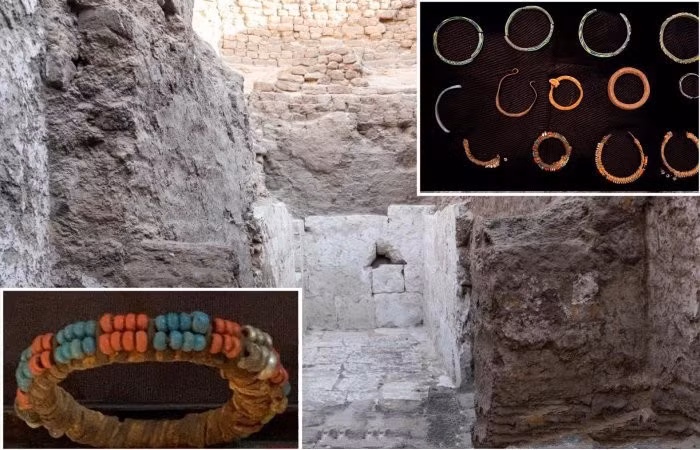 Các bức tường được trang trí bằng hình ảnh nữ thần Isis và Nephthys ở lối vào phòng chôn cất, cùng với những tàn tích của các văn bản tượng hình ghi tên Vua Senusret III. Ảnh: @Hội Đồng Cổ Vật Tối Cao Ai Cập.