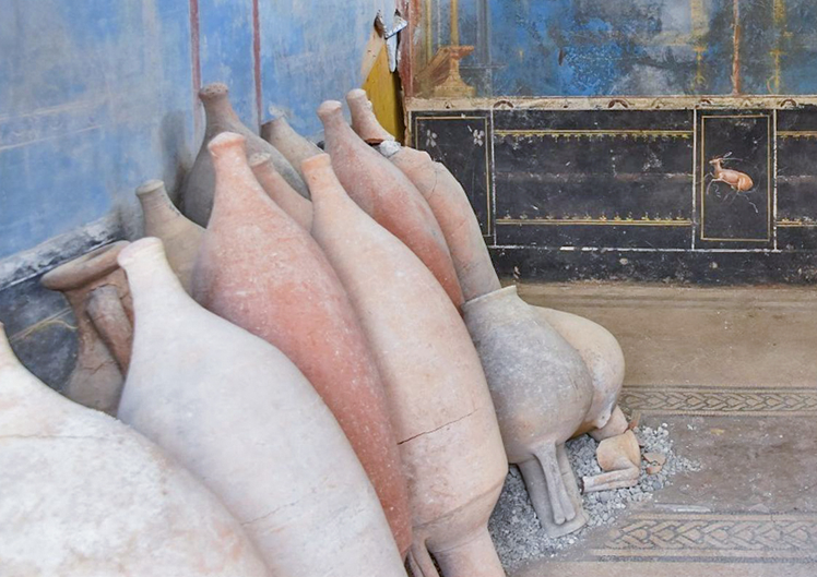 Nhóm khai quật đã phát hiện một số hiện vật trong căn phòng, cho thấy nó được sử dụng cho các nghi lễ ngoại giáo và để cất giữ các vật phẩm linh thiêng. Họ tìm thấy 15 bình amphora, hai bình đựng nước, hai đèn và ba hộp trang trí được gắn vào tường, có thể dùng để chứa các tượng thờ. Ảnh: @OptimoPrincipi.