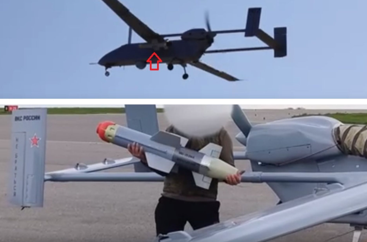 Forpost-R là phiên bản Nga của máy bay không người lái trinh sát Searcher Mk 2 của Israel, được sản xuất theo giấy phép tại Nga, nó có thể mang thêm bom thả từ trên không, hiện cũng được sử dụng làm Phương tiện chiến đấu không người lái. Ảnh: @cat-uxo.