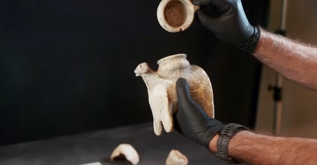 Còn đầu con cừu đực được tạo hình giống như một cái vòi. Ảnh: @Cơ quan Cổ vật Israel.