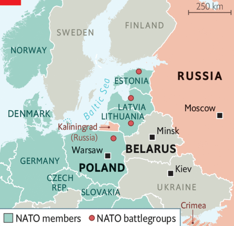 Thông báo này được đưa ra sau thỏa thuận vào tháng 12/2024 giữa Tổng thống Nga Vladimir Putin và Tổng thống Belarus Alexander Lukashenko, trong đó nêu lý do cho việc triển khai này là sự hiện diện quân sự của NATO và việc Ukraine sử dụng vũ khí do phương Tây cung cấp. Đối với Mỹ và các đồng minh, động thái này là một bước đi khiêu khích có thể thách thức sự ổn định của khu vực và thử thách phản ứng của NATO. Ảnh: @ The Economist.