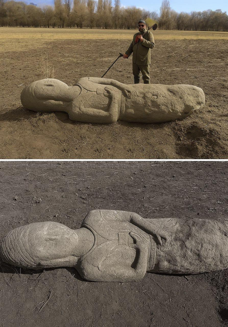 Nhanh chóng sau đó, Erkin Turbayev báo cáo sự việc này tới nhà khảo cổ học địa phương Canbolot Abdikerimov để tiến hành thăm dò, nghiên cứu, phân tích khảo cổ học chuyên sâu. Ảnh: @Erkin Turbayev.