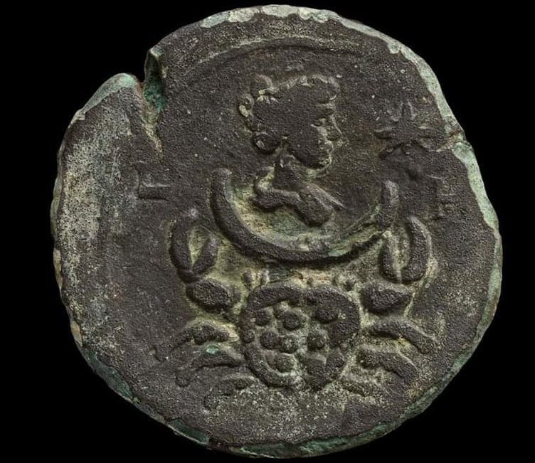 Đồng xu độc đáo và ngoạn mục này khắc họa Nữ thần Mặt trăng Luna của La Mã và cung hoàng đạo Cự Giải. Ảnh: @Cơ quan Cổ vật Israel.