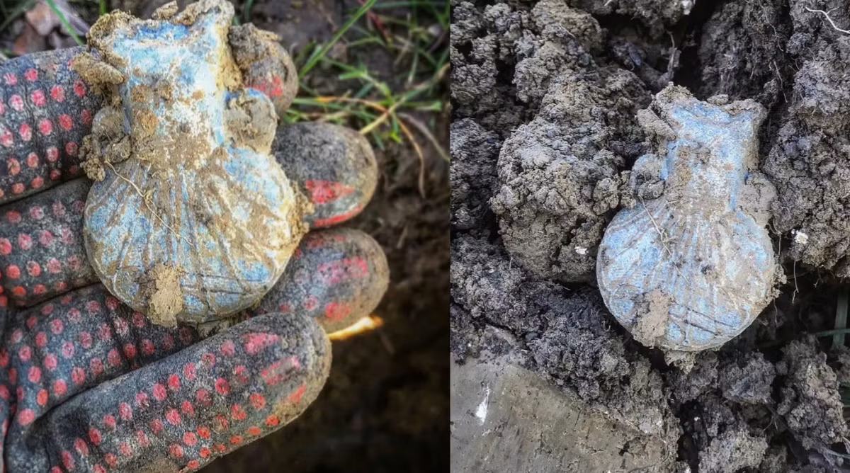 Đó là một chiếc bình hành hương Thời Trung Cổ. Chiếc bình làm bằng chì được trang trí, còn nguyên vẹn đáng kinh ngạc. Ảnh: @Sam Spiers.