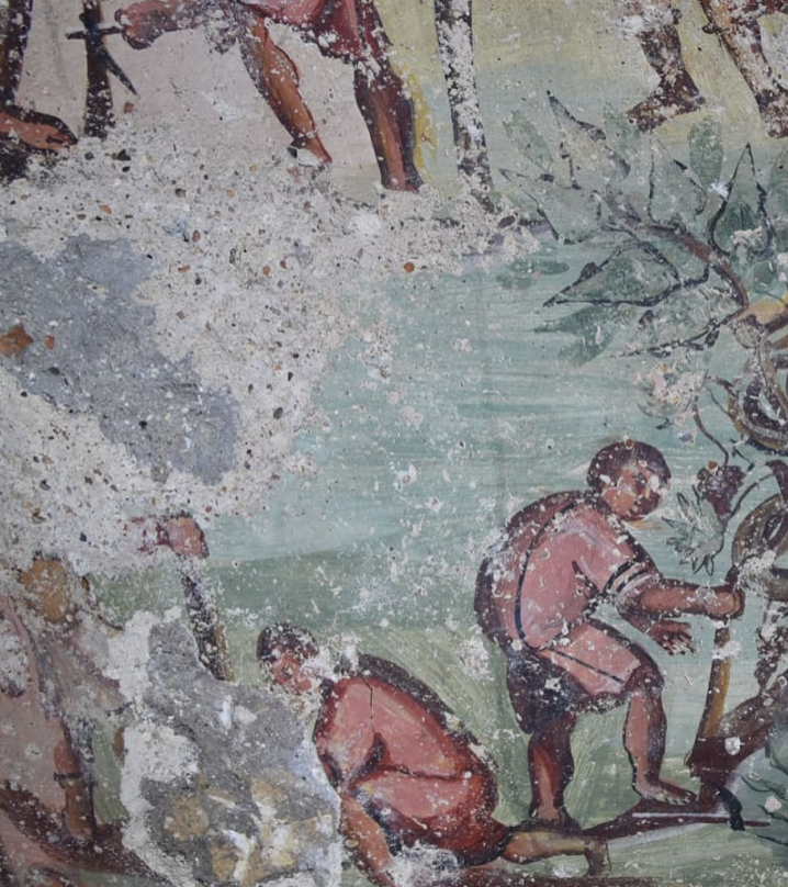 Các bức phù điêu đầy màu sắc mô tả nhiều nhân vật, cho thấy các vị thần đang vui vẻ dự tiệc trong khi người dân dâng lên những lễ vật; những người nông dân ra đồng làm việc tại các vườn nho, và những công nhân xây dựng tường thành. Ảnh: @Viện Nghiên Cứu Khảo cổ Jordan.