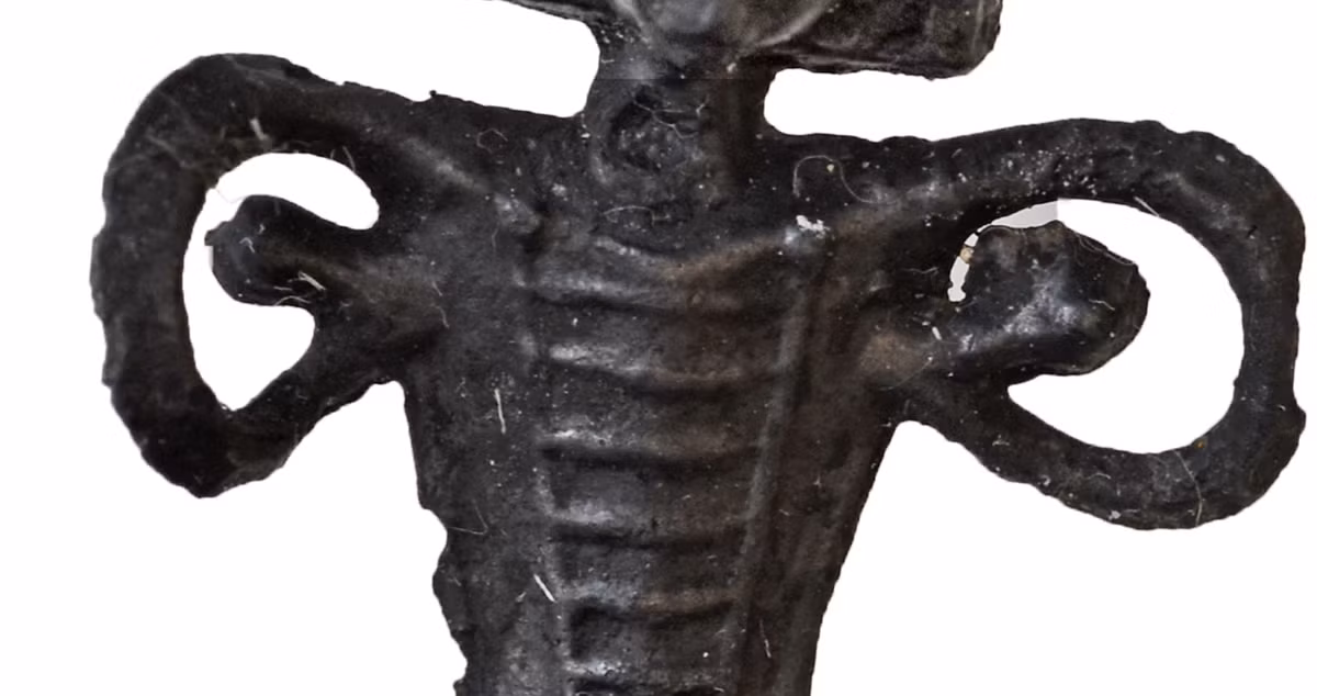 Hai vòng tròn nhô ra từ vai; ở giữa mỗi vòng là một vòng dẹt. Các chuyên gia cho rằng, các vòng này có thể ám chỉ rằng, con búp bê được sử dụng như một con rối có dây để mua vui cho trẻ em. Ảnh: @Sarah Brackstone.