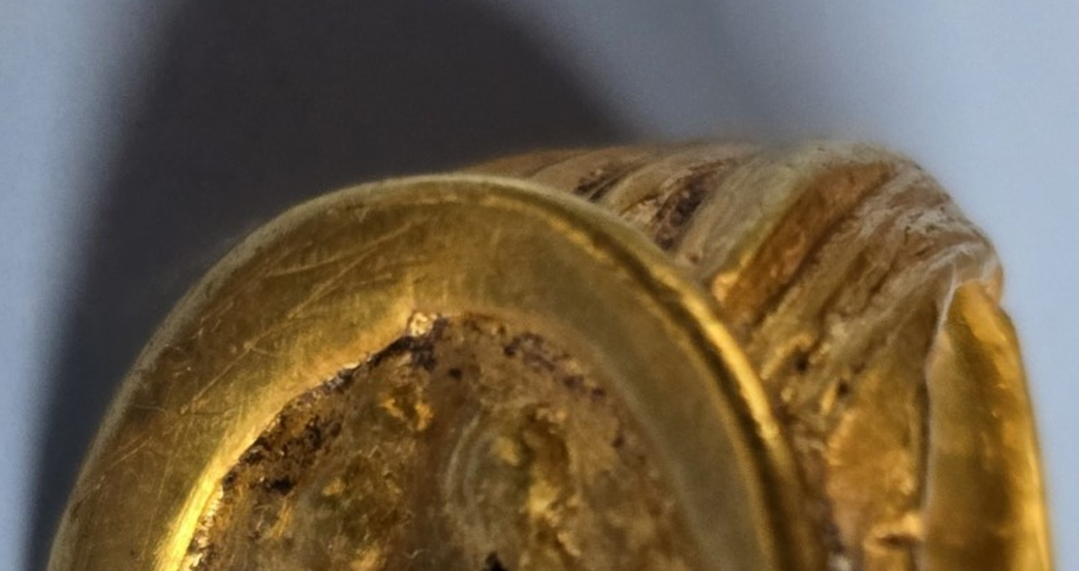 Mặt hình bầu dục được hàn vào vòng nhẫn, được trang trí bằng các rãnh song song ở cả hai mặt. Ảnh: @Bảo Tàng Quốc Gia Bulgaria.