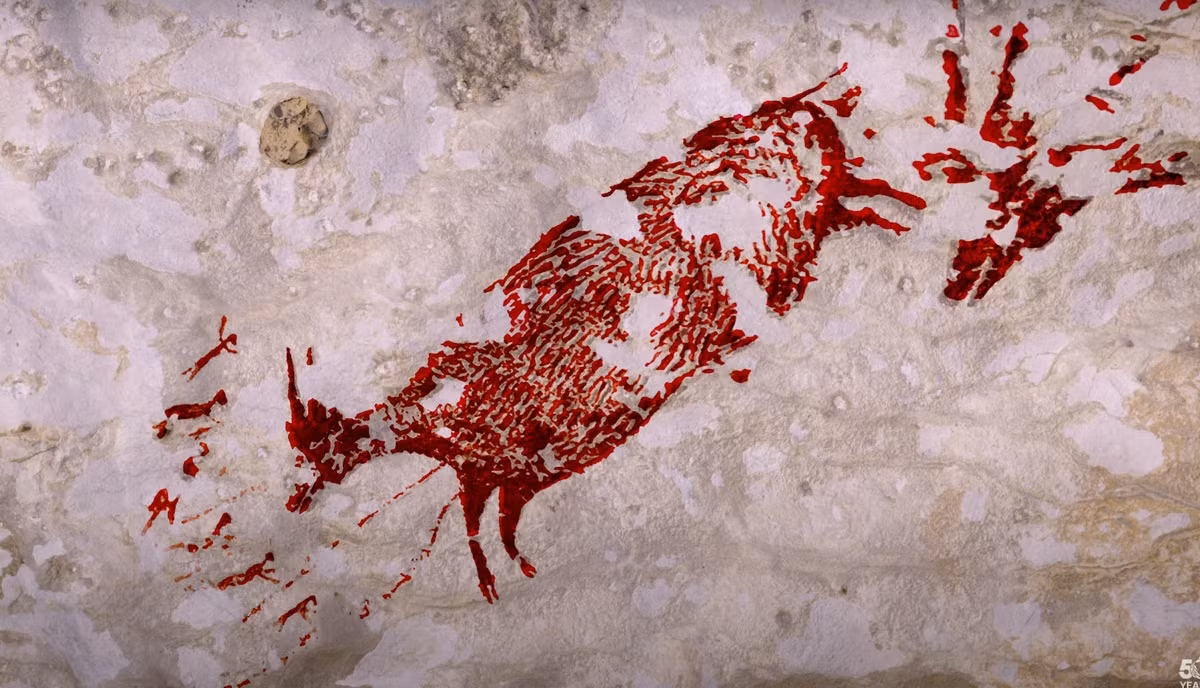 Điều đáng chú ý là bức tranh mô tả các thợ săn bản địa săn bắt các loài thú cổ xưa cực kỳ sinh động thú vị, rõ nét. Ảnh: @Đại học Griffith.