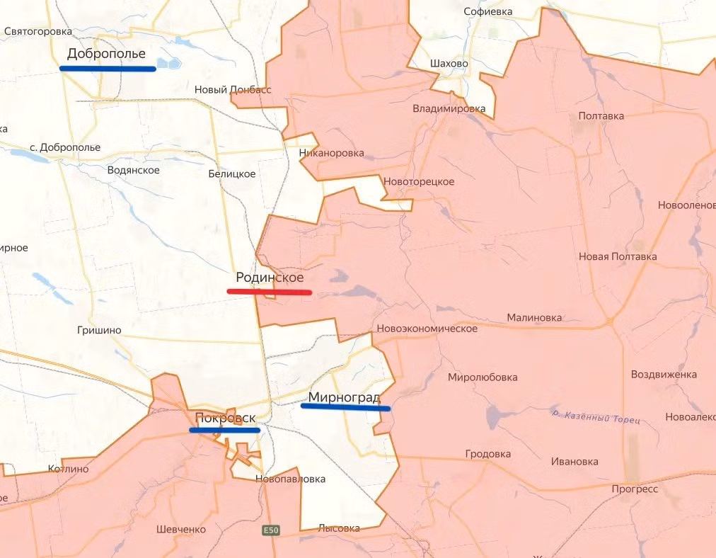 Rodinskoye không chỉ là một điểm nhỏ trên bản đồ. Nó là cánh cửa phía bắc của Pokrovsk và việc kiểm soát khu vực này đồng nghĩa với việc quân Nga đã chiếm được vị trí áp chế hỏa lực và đường cơ động thuận lợi trên toàn bộ mặt trận Krasnoarmeysk - Dimitrov.