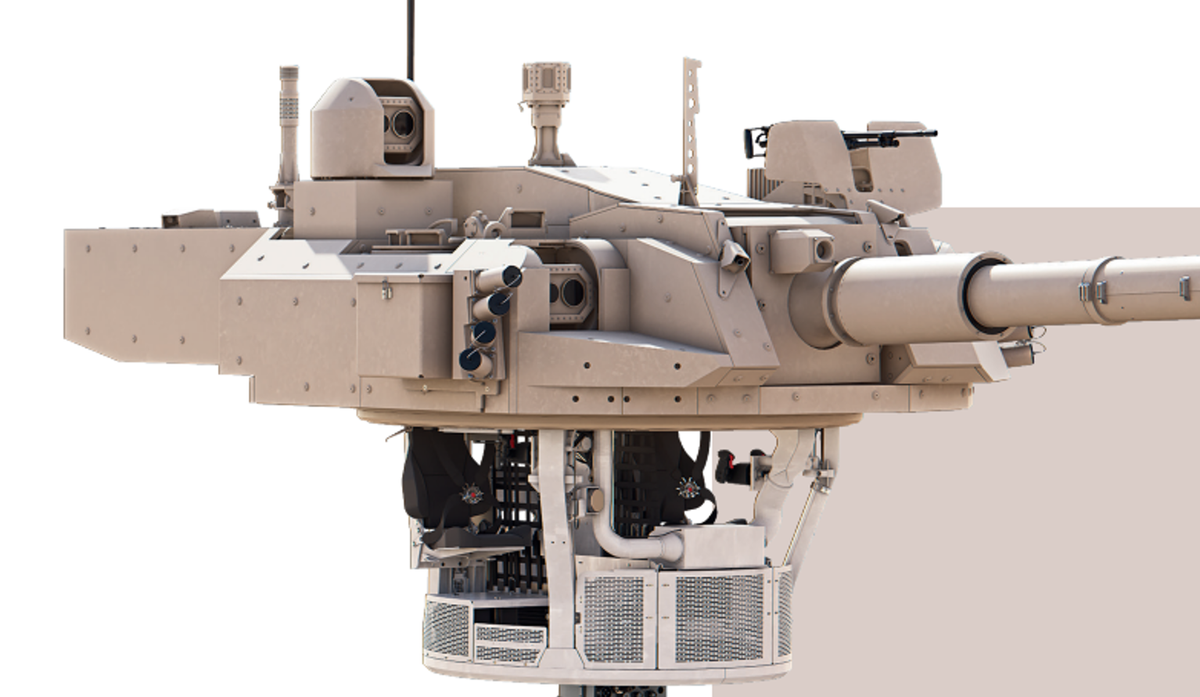 Tháp pháo được trang bị súng trường nòng xoắn áp suất cao 105mm theo tiêu chuẩn NATO, có thể bắn cả đạn pháo 105mm thông thường và tên lửa chống tăng dẫn đường bằng laser Falarick 105, được thiết kế để tấn công các mục tiêu bọc thép hiện đại, xe hạng nhẹ và thậm chí cả trực thăng bay thấp. Ảnh: @EDR Magazine.
