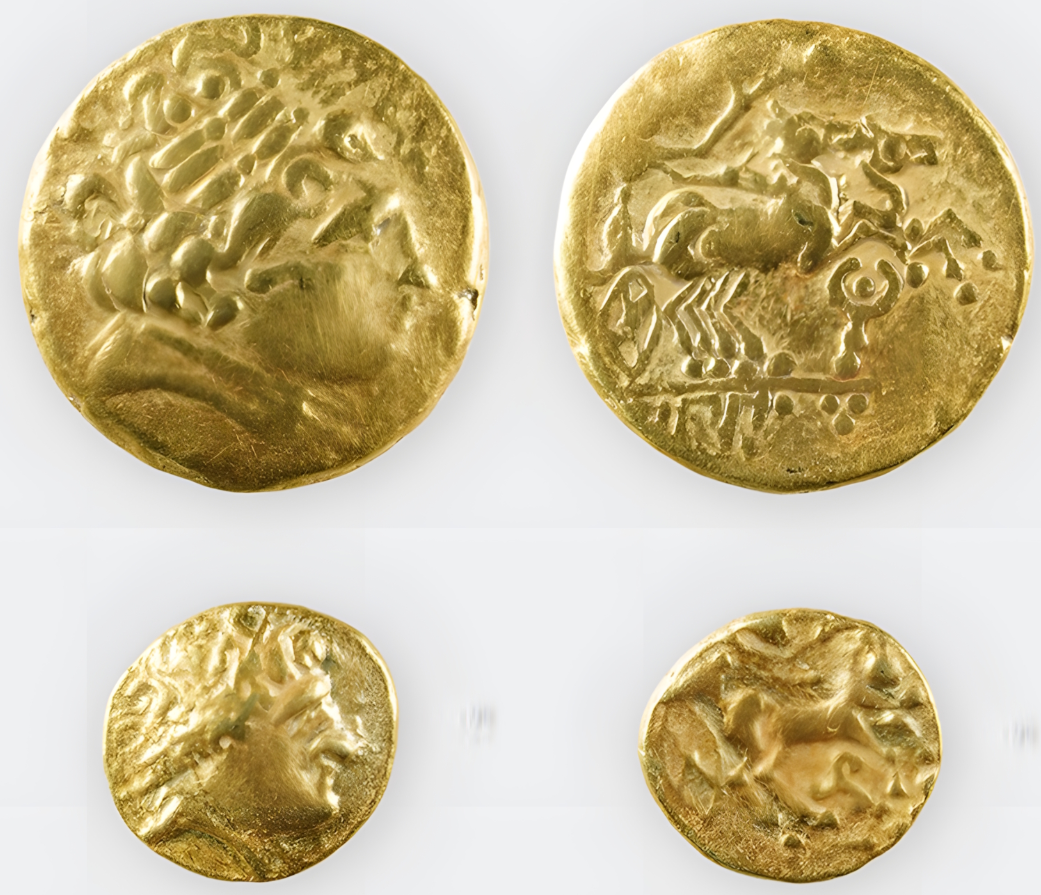 Đó là hai đồng xu bằng vàng cổ, có niên đại từ nửa sau thế kỷ thứ 3 Trước Công Nguyên. Ảnh: @Trung tâm Kiểm kê Tiền xu Cổ của Thụy Sĩ.