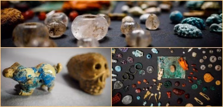 Khai quật chiếc rương này, các chuyên gia tìm thấy đá quý, bùa hộ mệnh, gương và hạt thủy tinh. Ảnh: @Bảo Tàng Quốc Gia Ý.