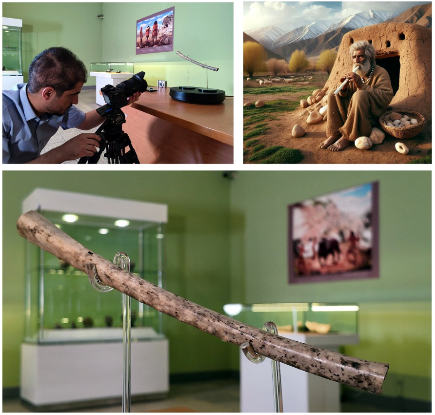 Nó có bốn lỗ xỏ ngón tay chính và một lỗ bổ sung gần đầu sáo - minh chứng cho kỹ thuật thủ công nhạc cụ tinh xảo của người tiền sử cách đây 8.000 năm trước. Ảnh: @Bảo tàng Quốc gia Iran.